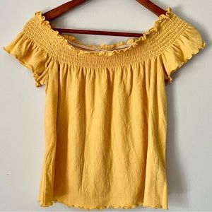Yellow open shoulder blouse